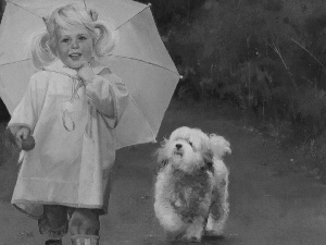 girl, dog, Donald Zolan, Umbrella