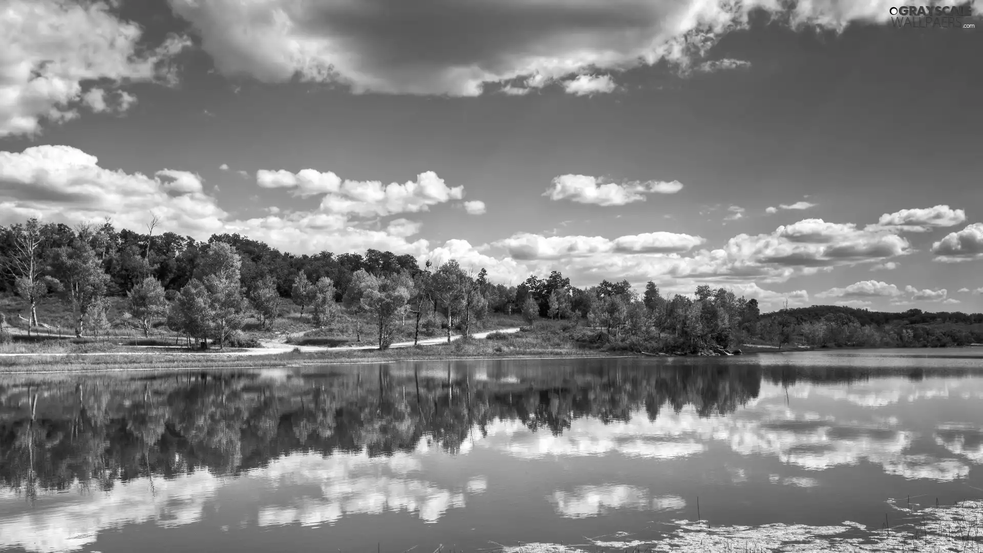 lake, clouds, autumn, woods