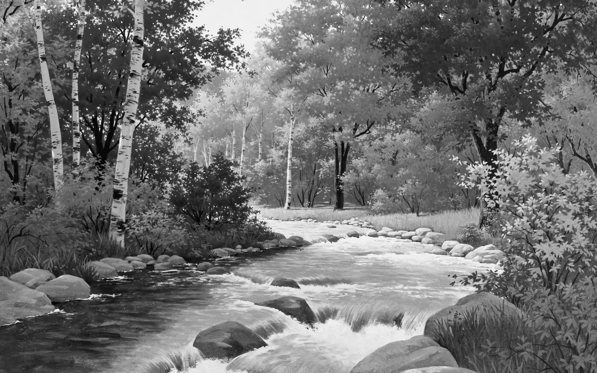 Autumn, River, boulders, forest