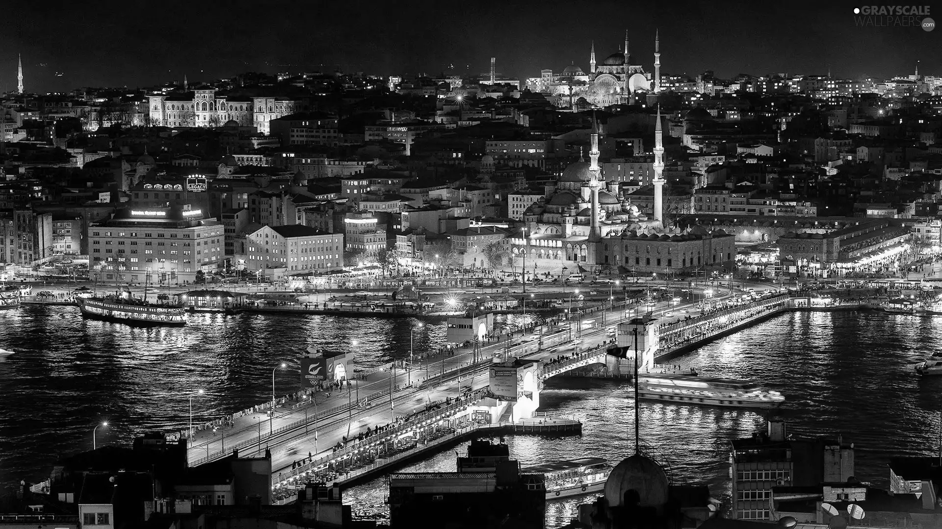 panorama, Night, bridge, town