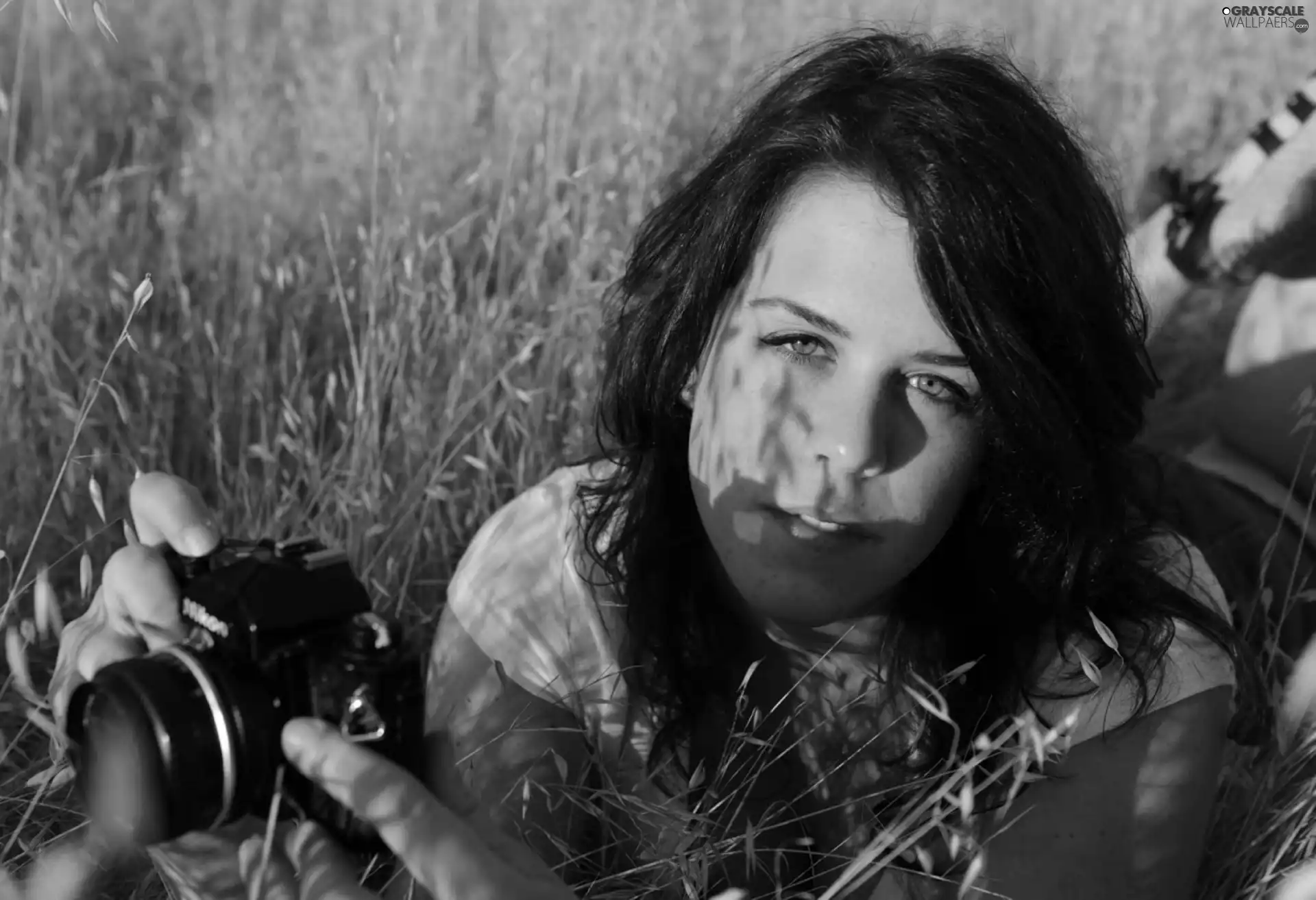 Camera, Women, grass