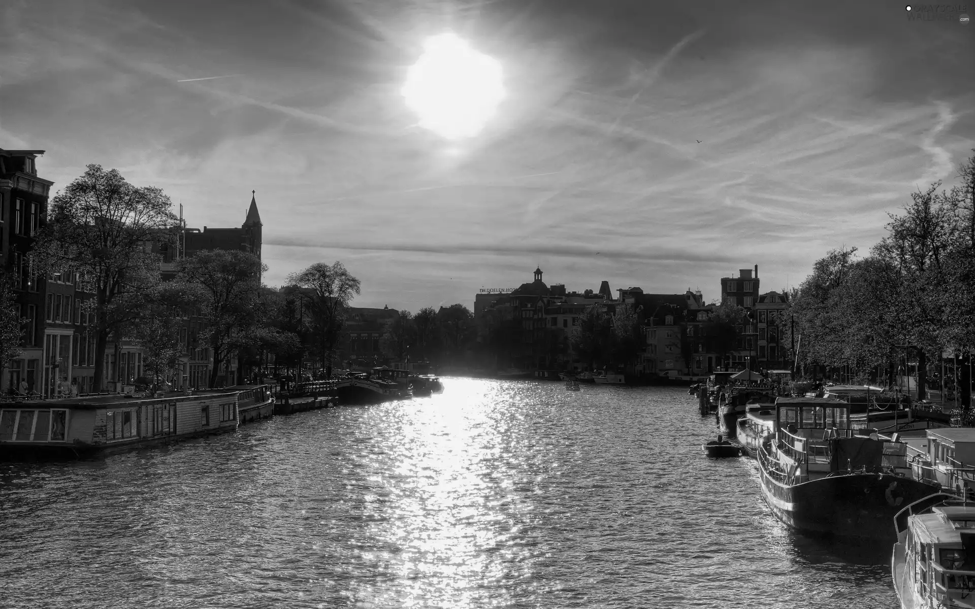 canal, apartment house, west, sun, Amsterdam