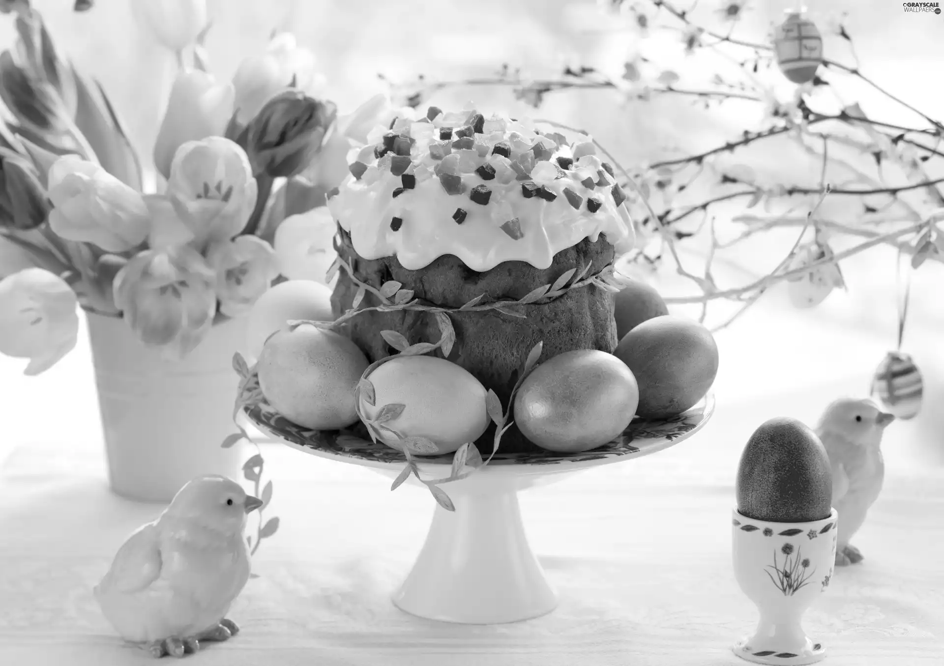 chickens, cake, eggs, easter, Tulips