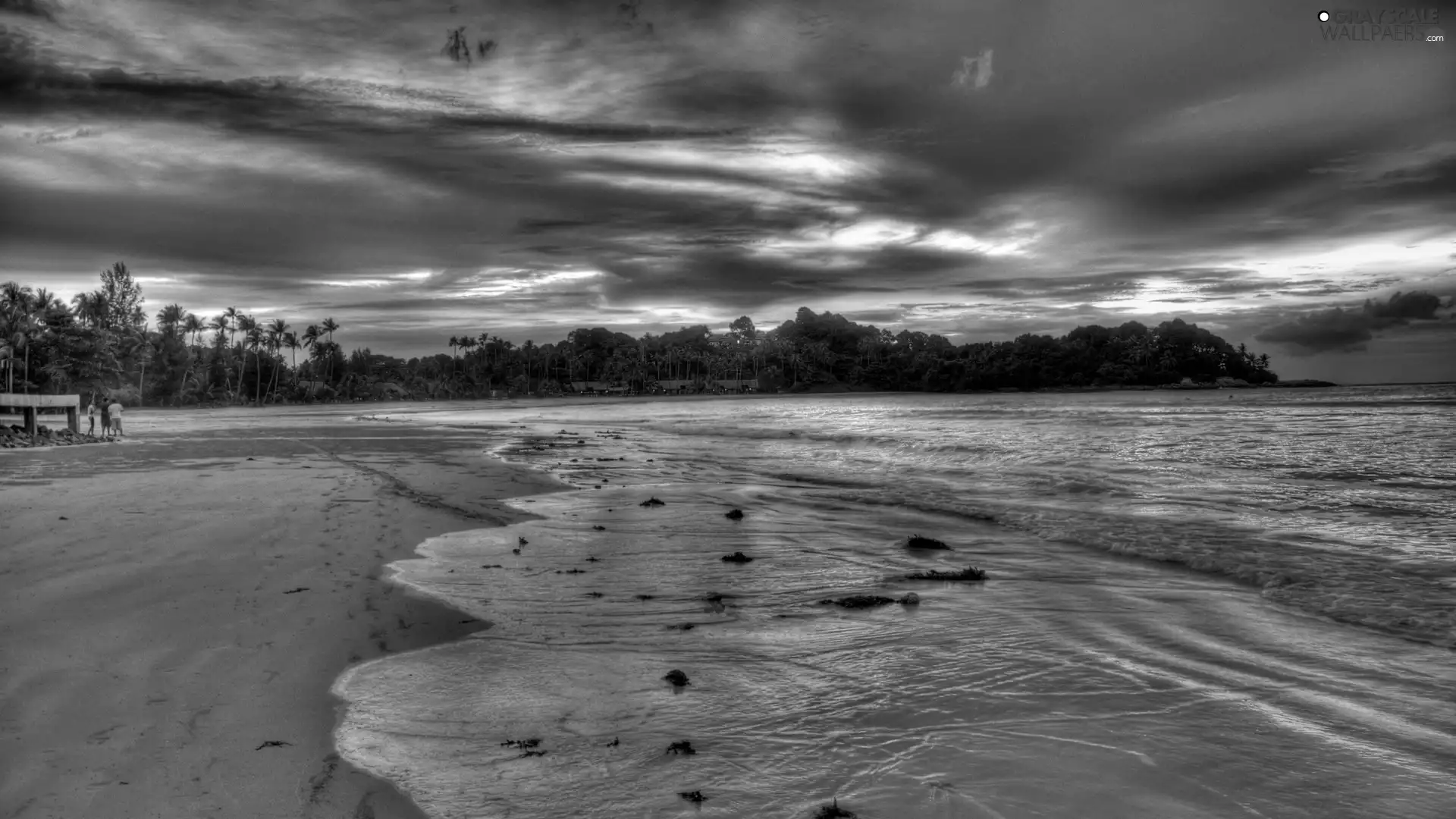 Beaches, dark, clouds, sea