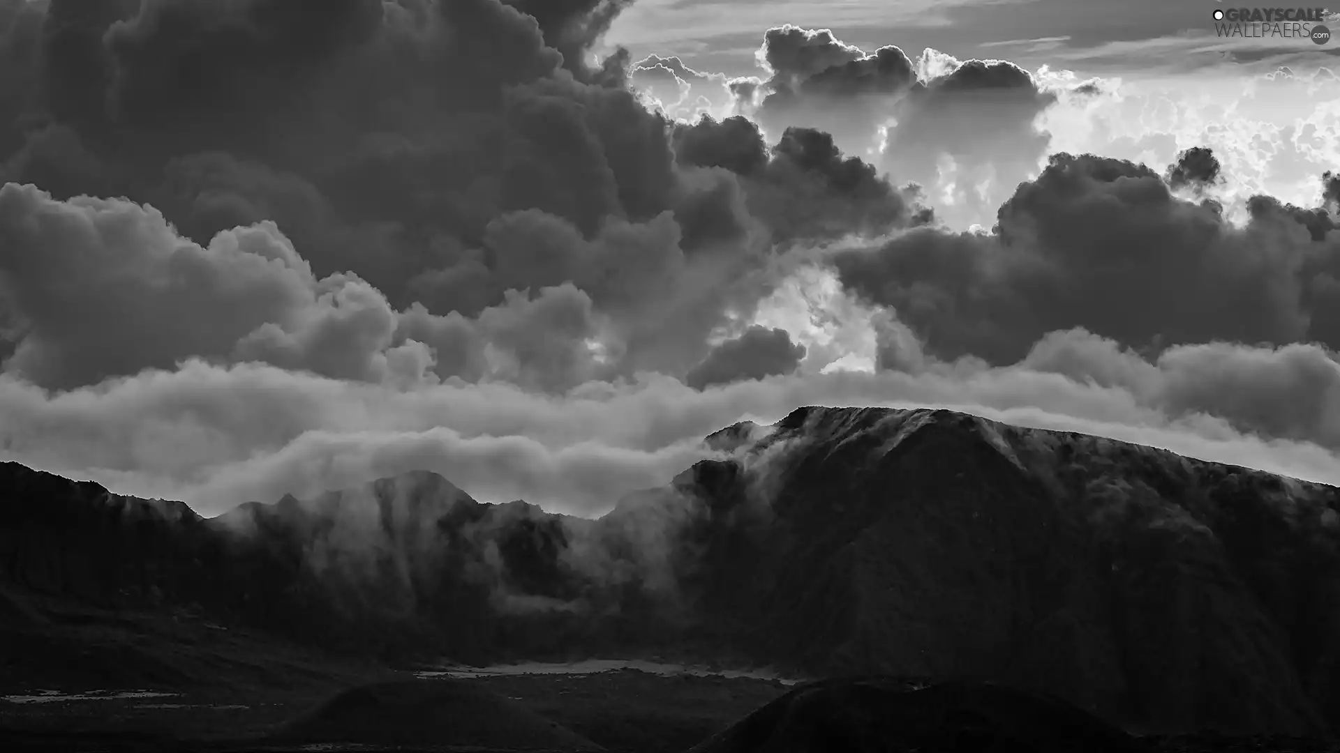 clouds, Mountains, dark