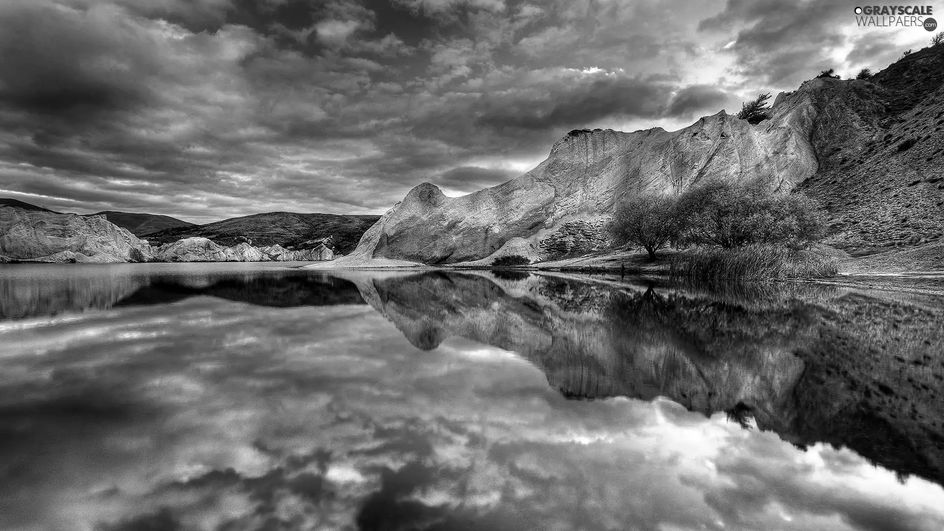 clouds, Mountains, lake