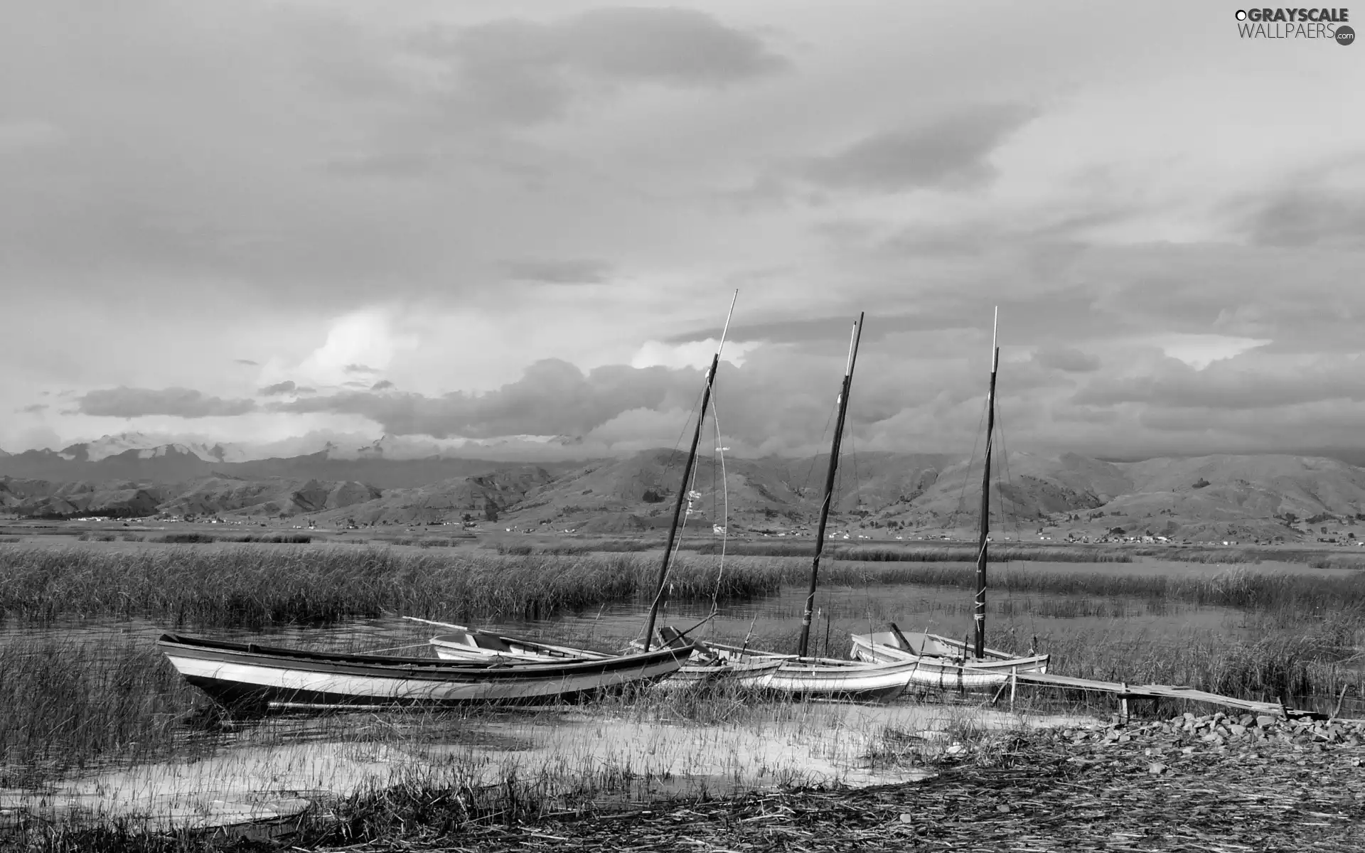 clouds, Mountains, lake, Cane, Sailboats