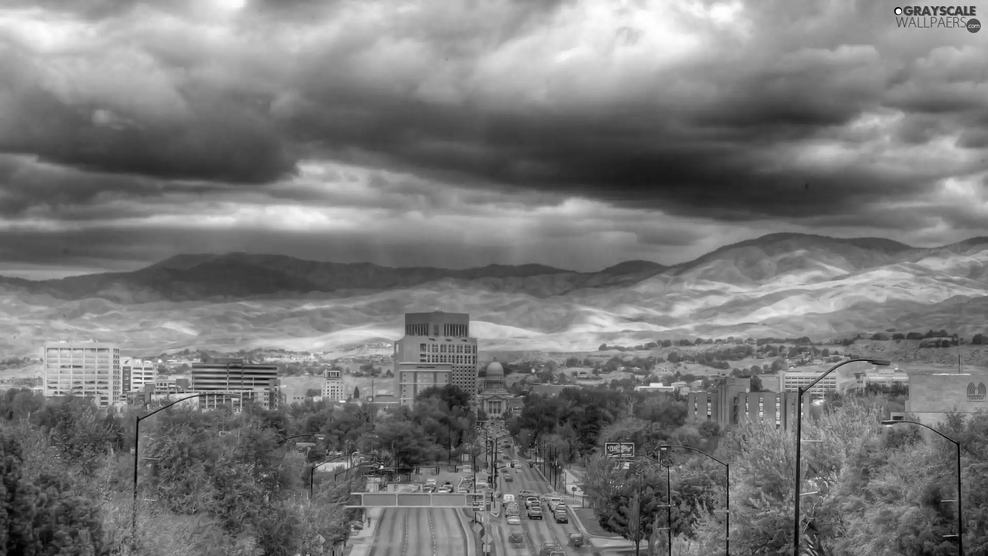 clouds, Town, Mountains