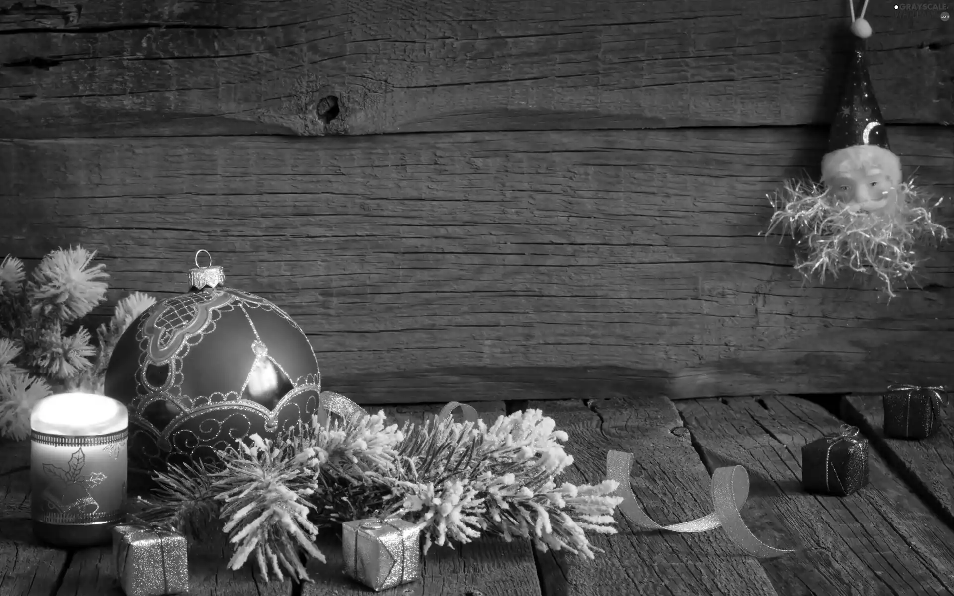 twig, baubles, composition, Christmas, Santa, candle