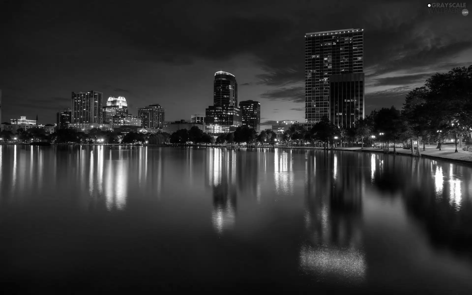 lake, Night, Floryda, Town