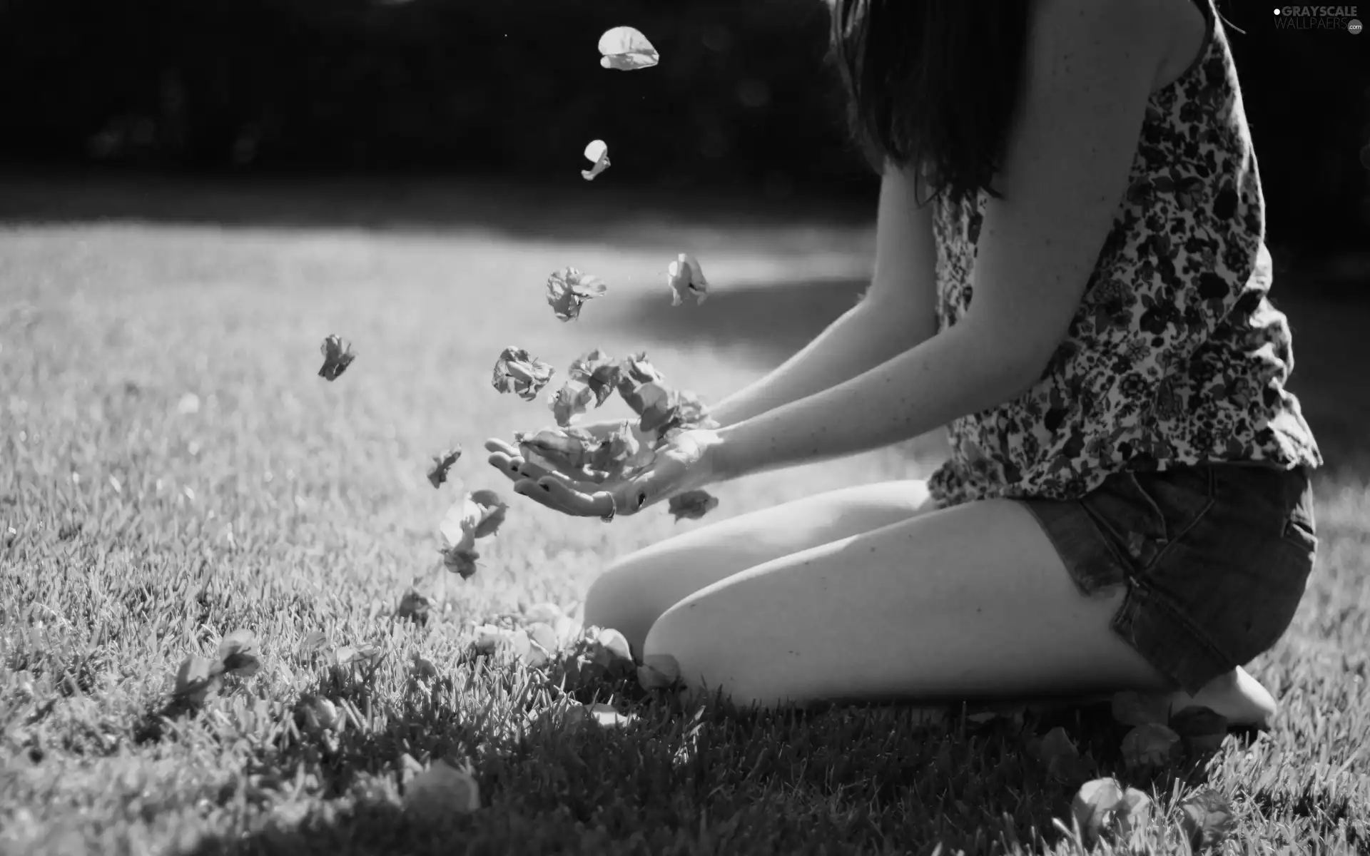 Women, flakes, flowers, Meadow