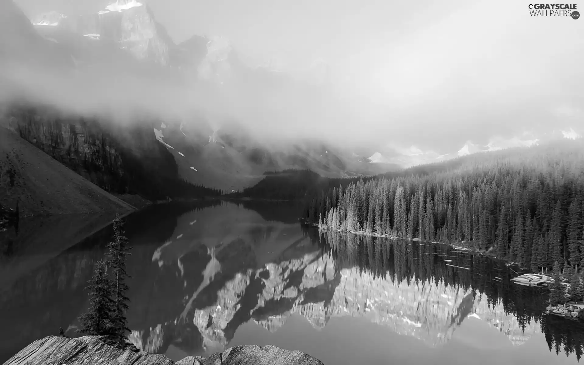 Fog, Mountains, lake