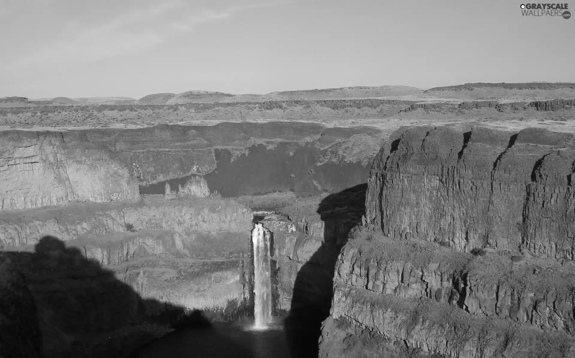 gray, Mountains, waterfall