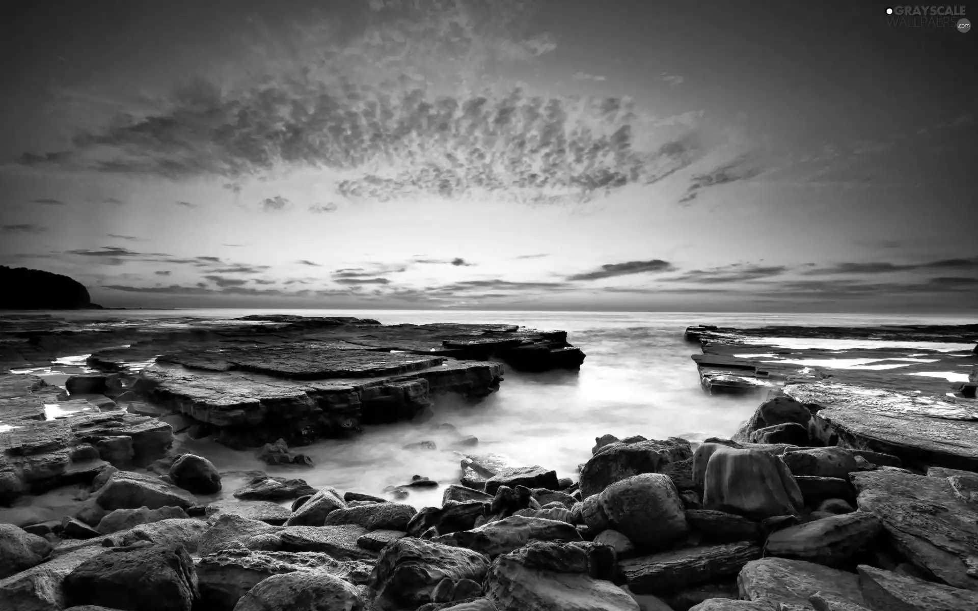 Great Sunsets, clouds, Gulf, Stones, sea