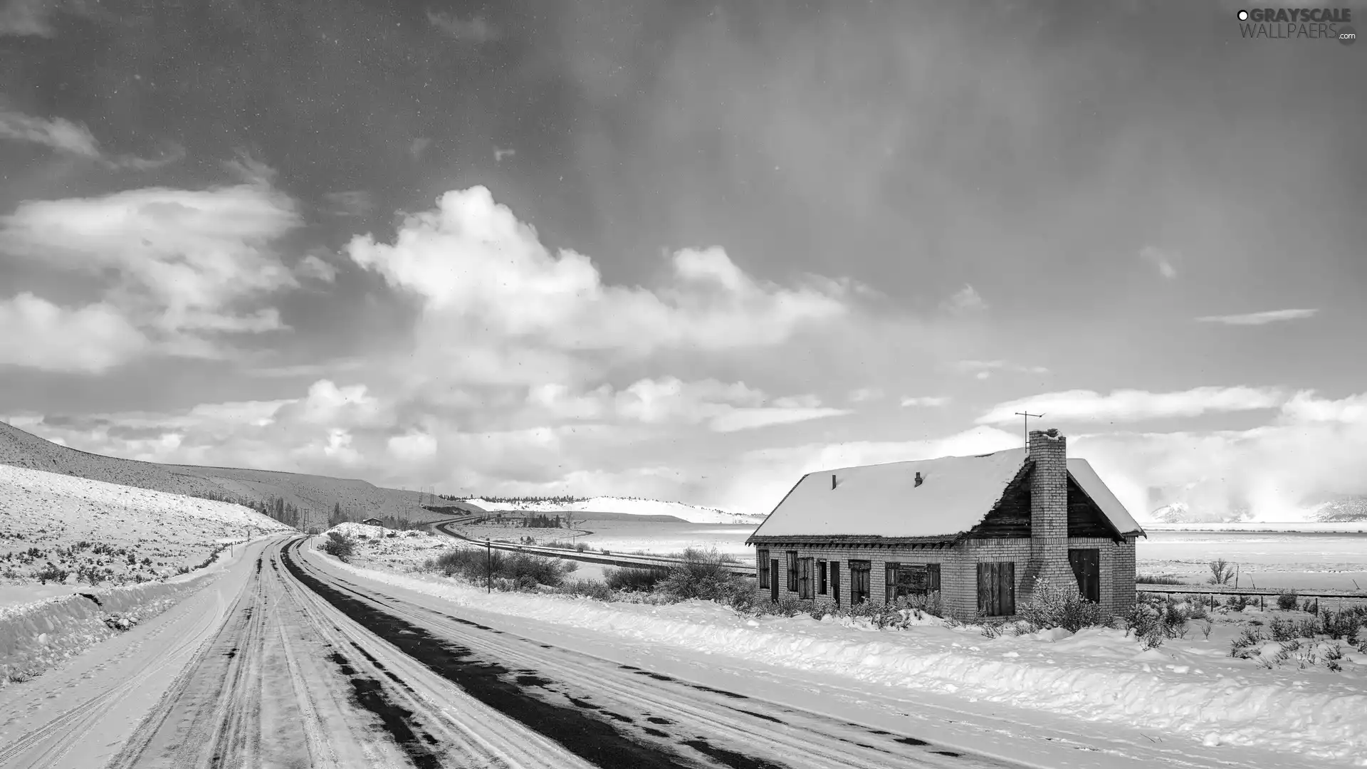 house, Way, snow