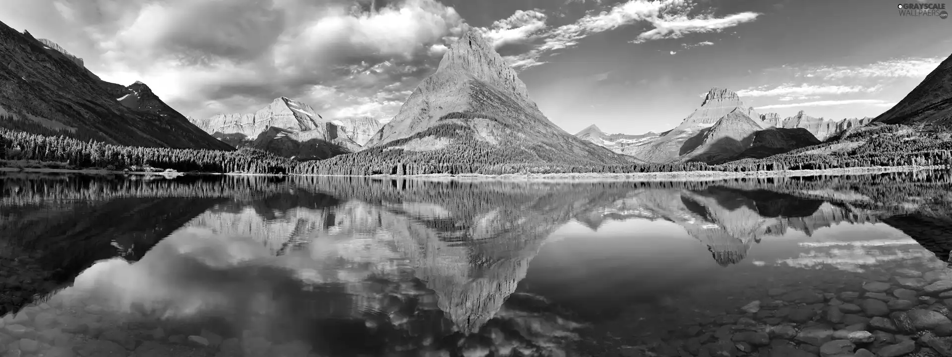 lake, reflection, Sky, Mountains, blue