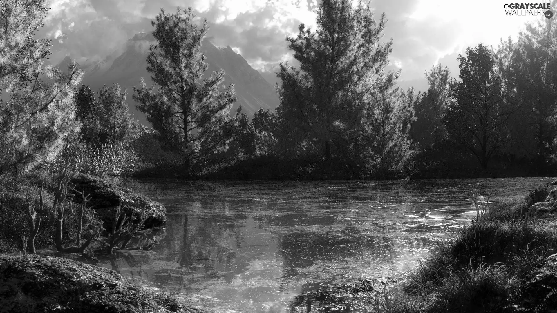 Mountains, River, forest