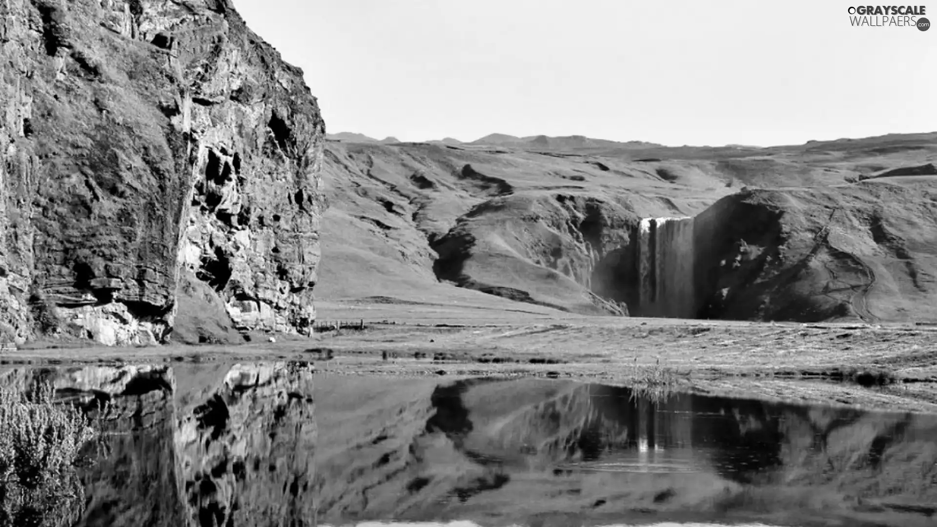 reflection, waterfall, lake