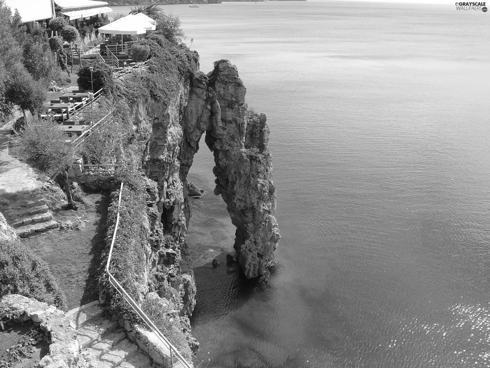 Restaurant, sea, rocks