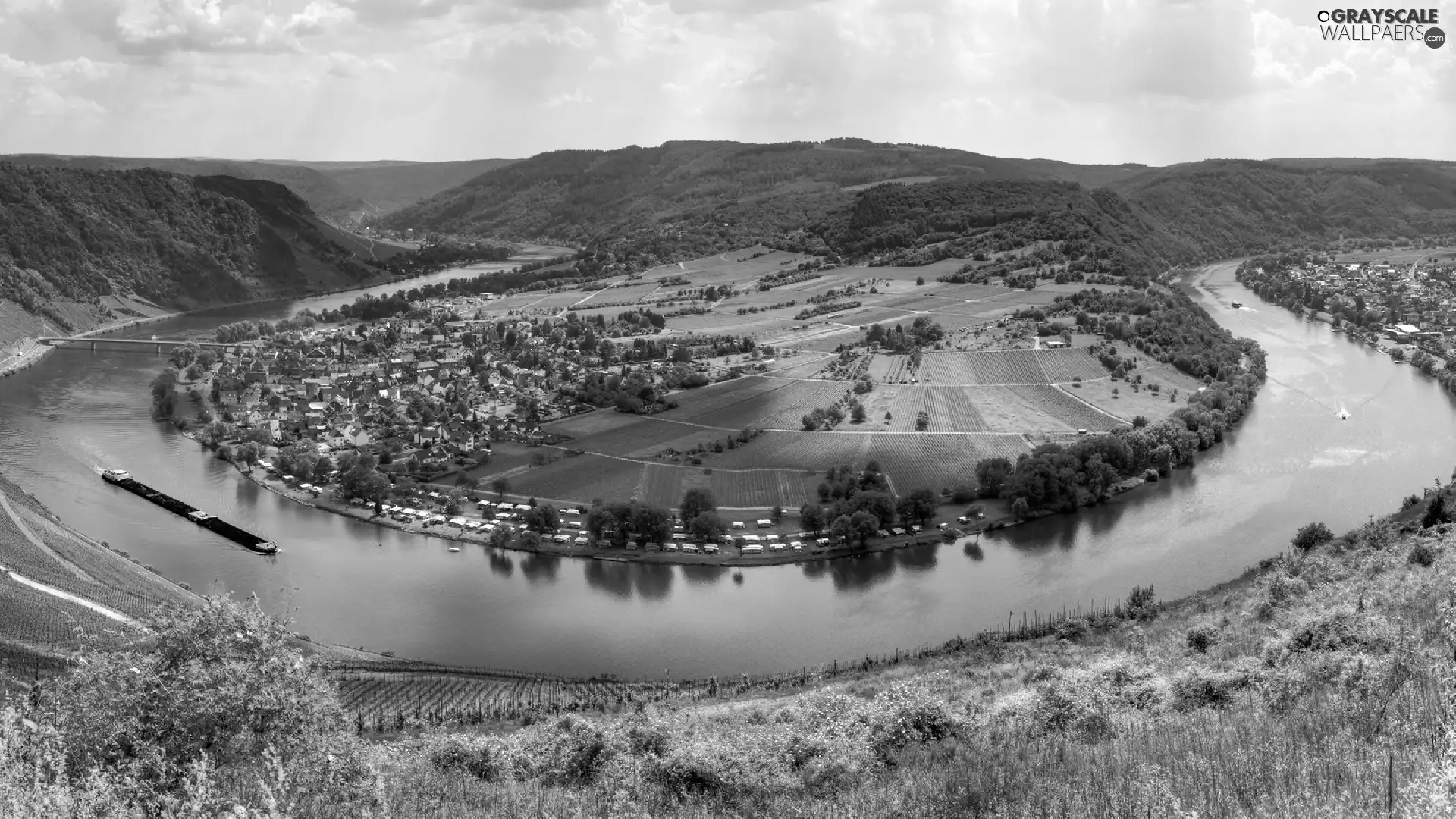 panorama, great, River, town