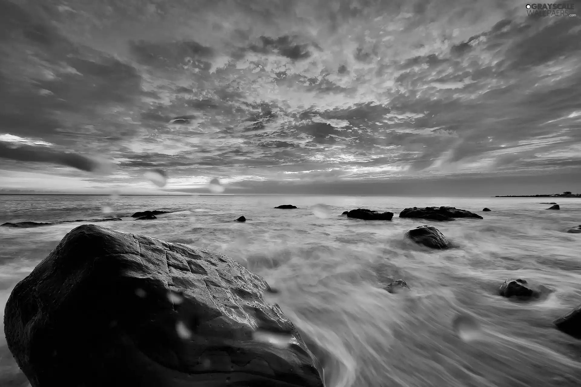 rocks, sea, clouds