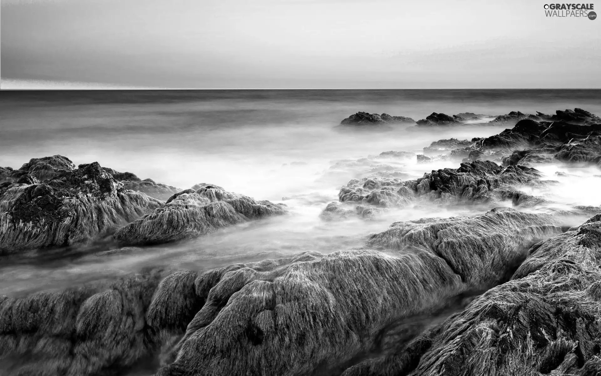 rocks, sea, mossy