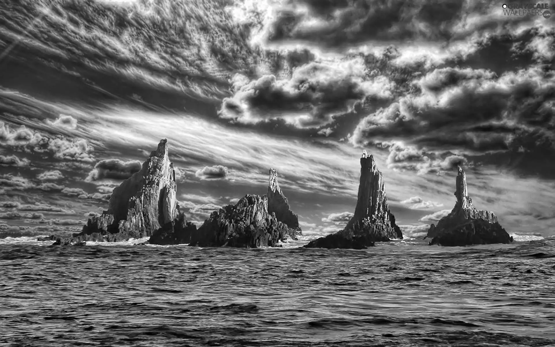 rocks, clouds, sea