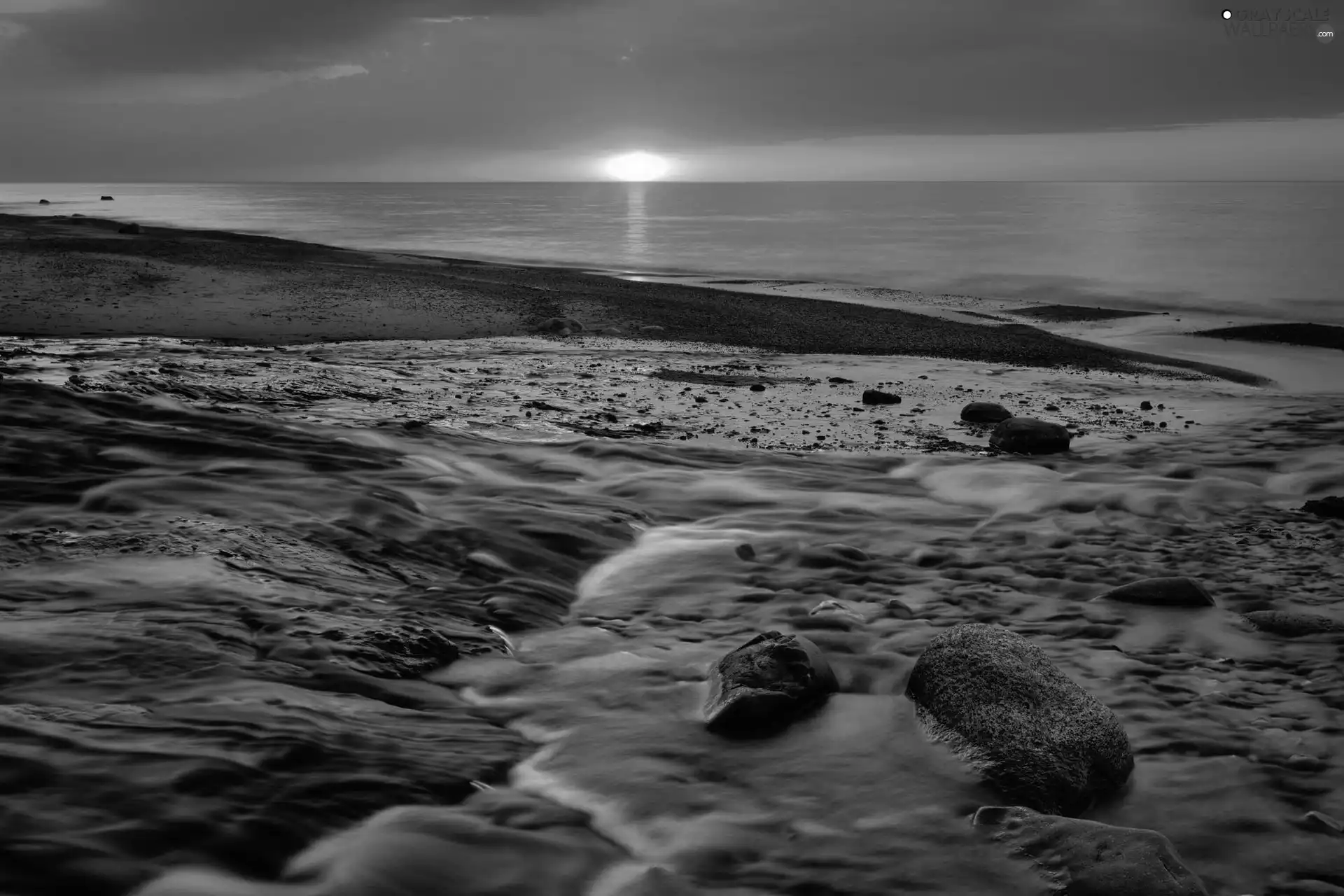 sea, sun, Rocks, west