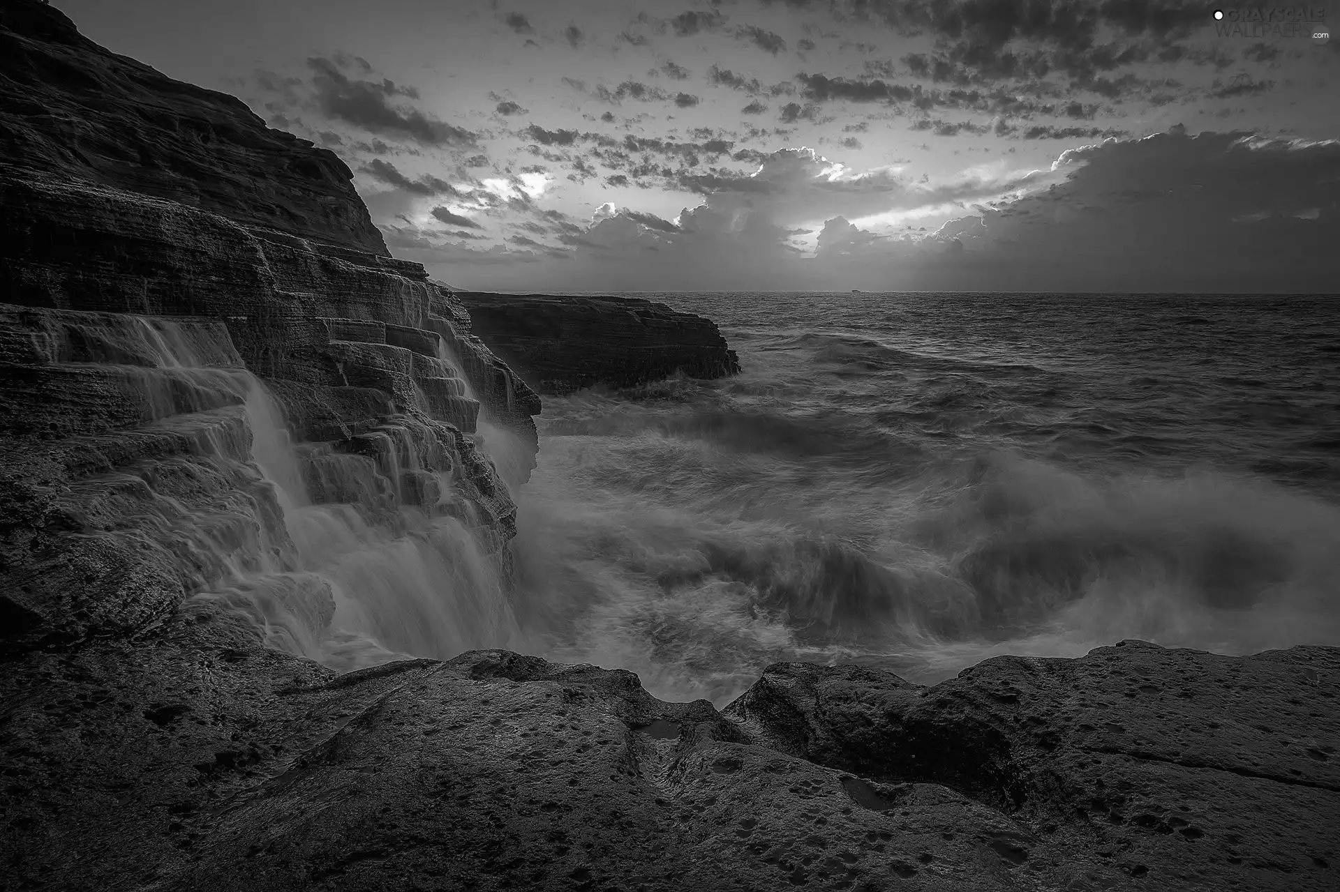 west, sea, rocks, sun