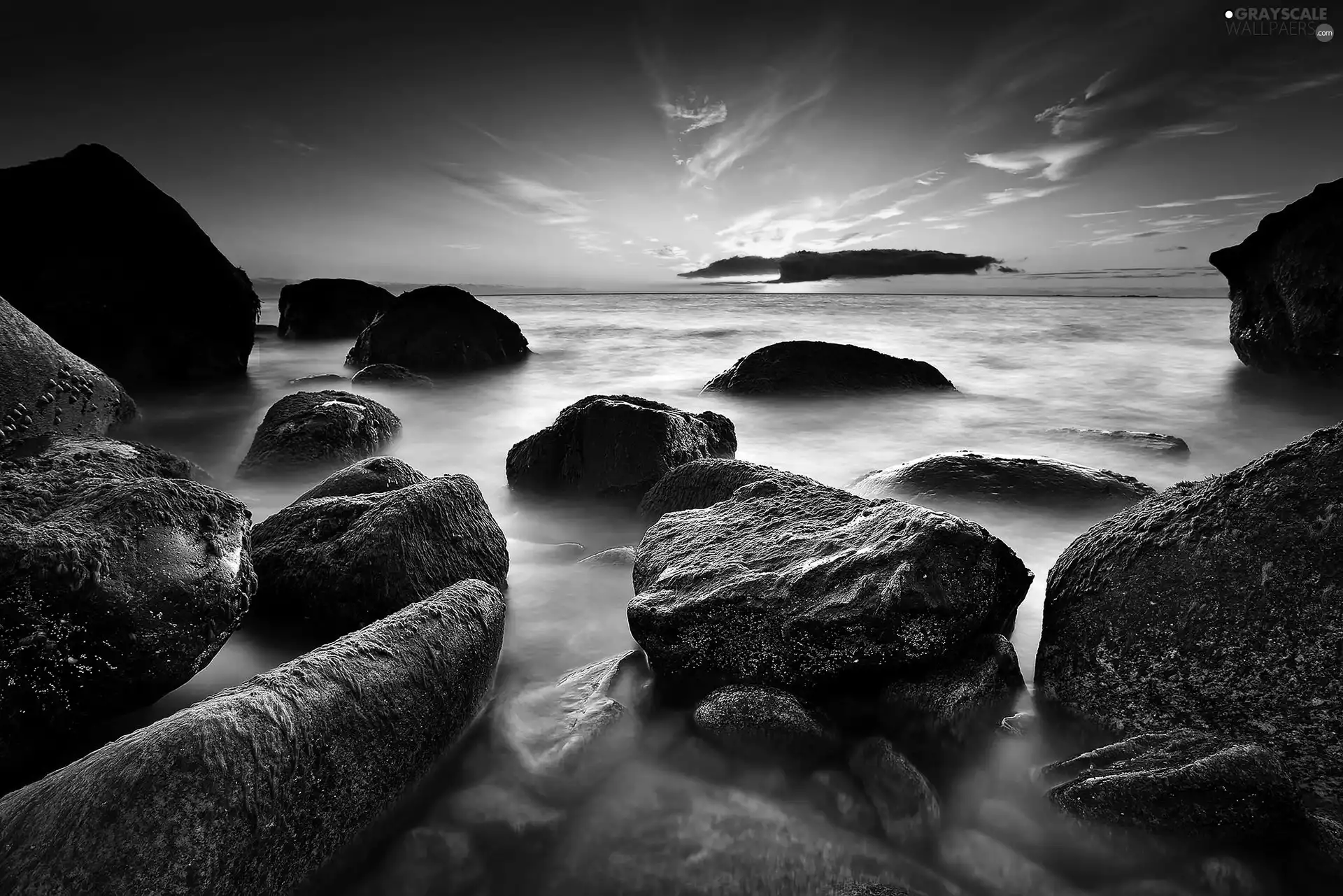 west, Stones, sea, sun