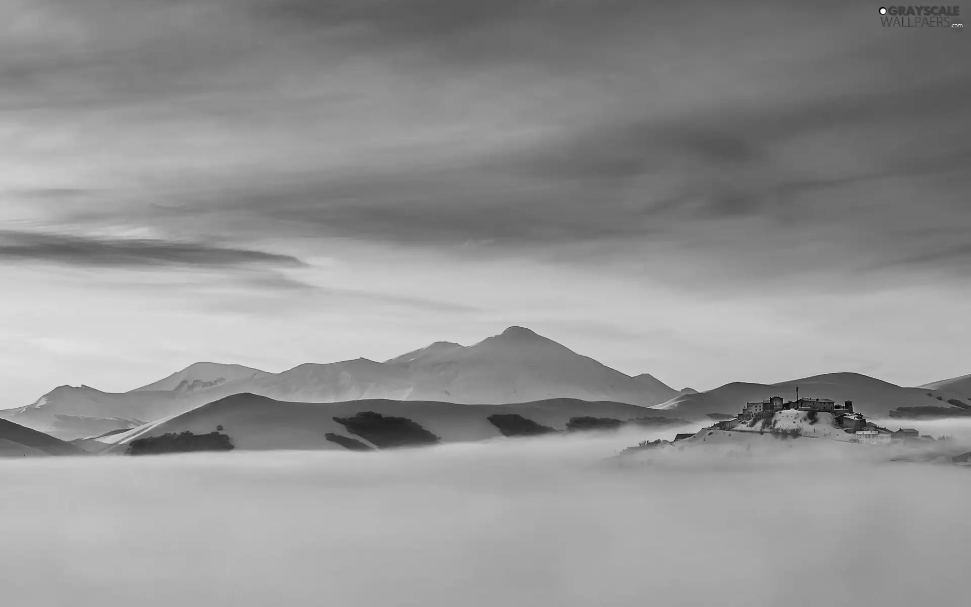 Sky, Mountains, Fog