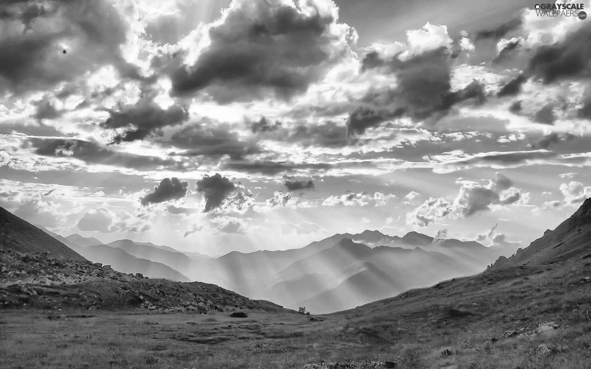 Valley, clouds, Sky, Mountains