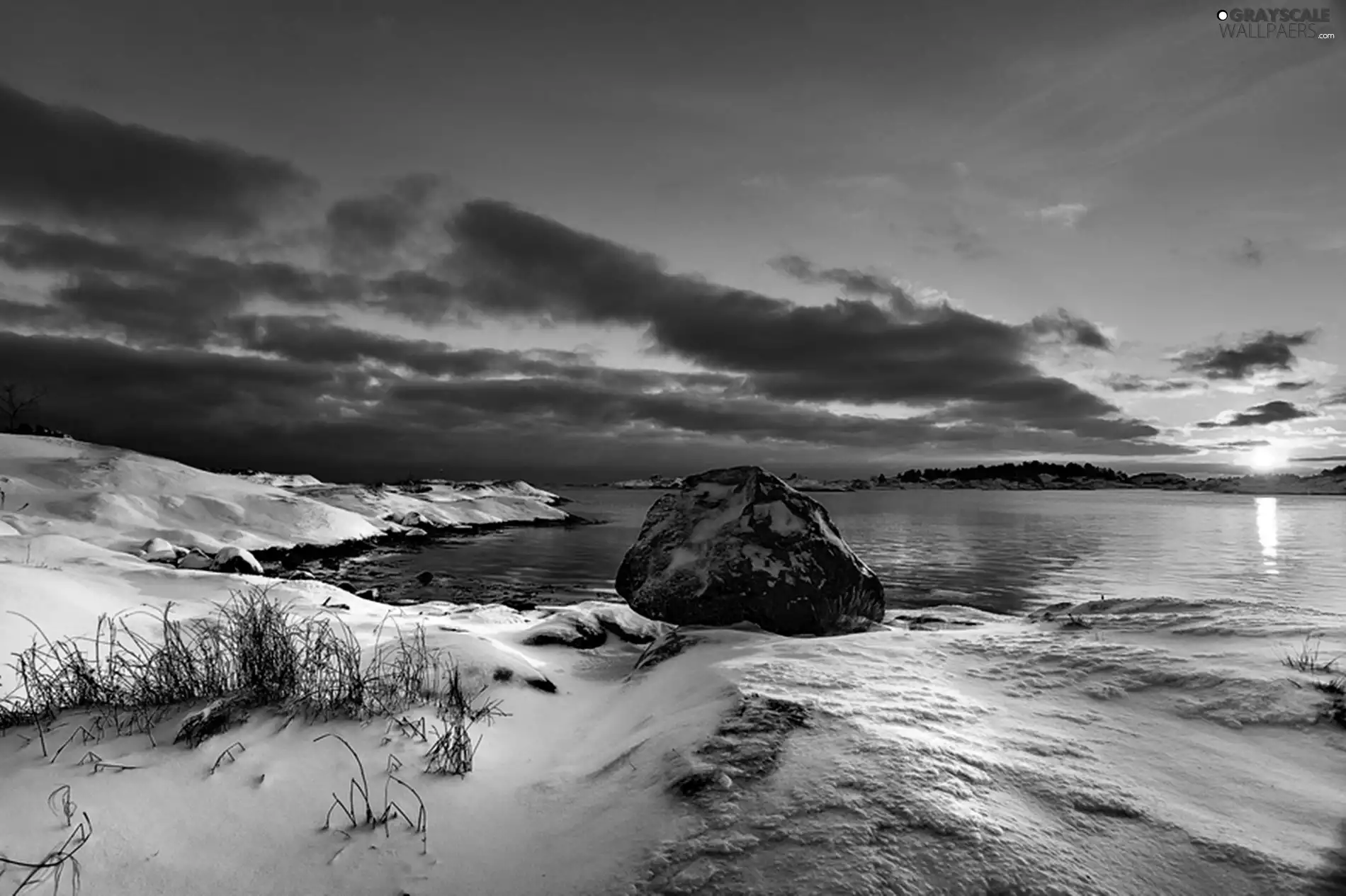 snow, clouds, sun, sea, west