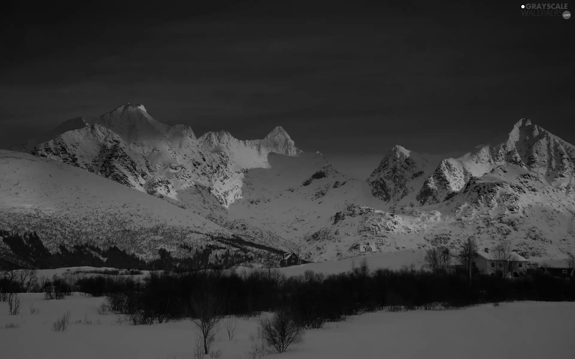 snow, Mountains, twilight