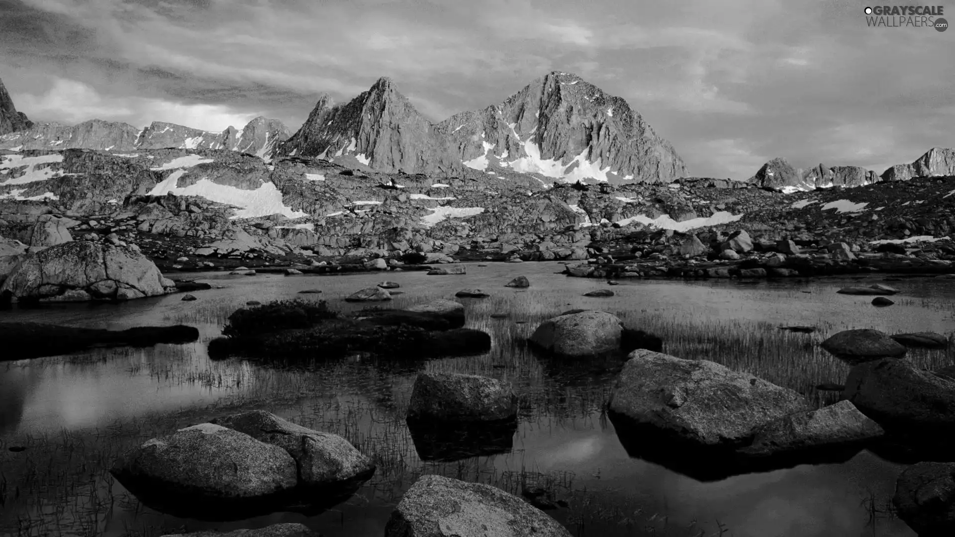 Stones, lake, Mountains