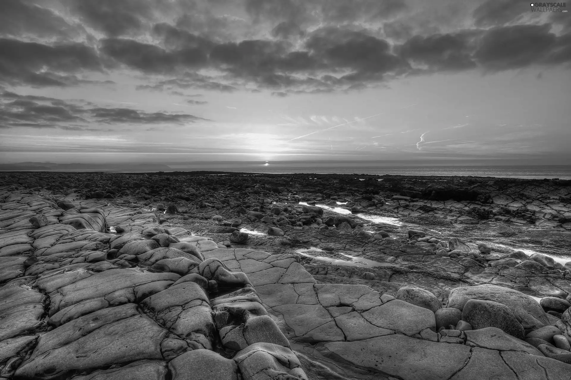 sea, sun, Stones, west