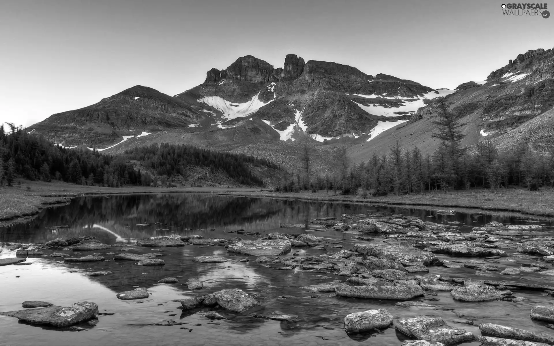 Sky, lake, Stones, Mountains