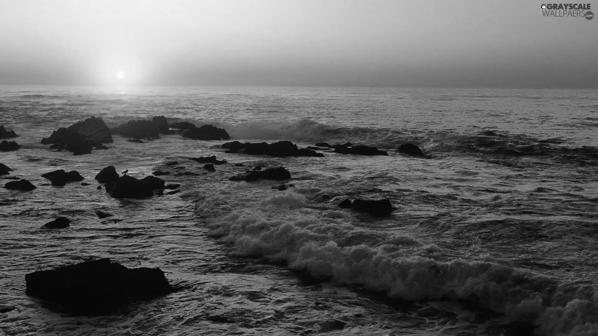 west, sea, Stones, sun