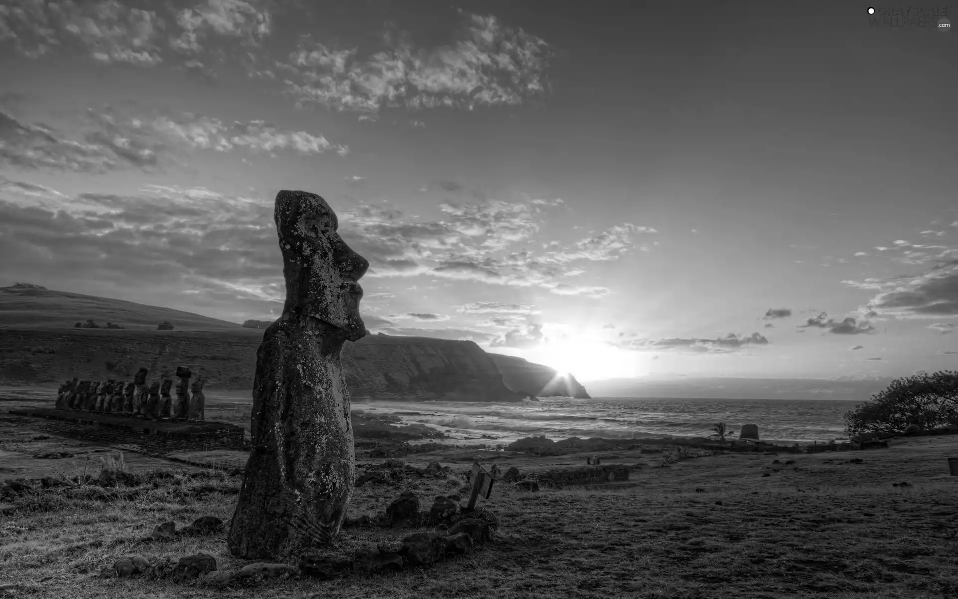 sun, figure, Mountains, west, sea