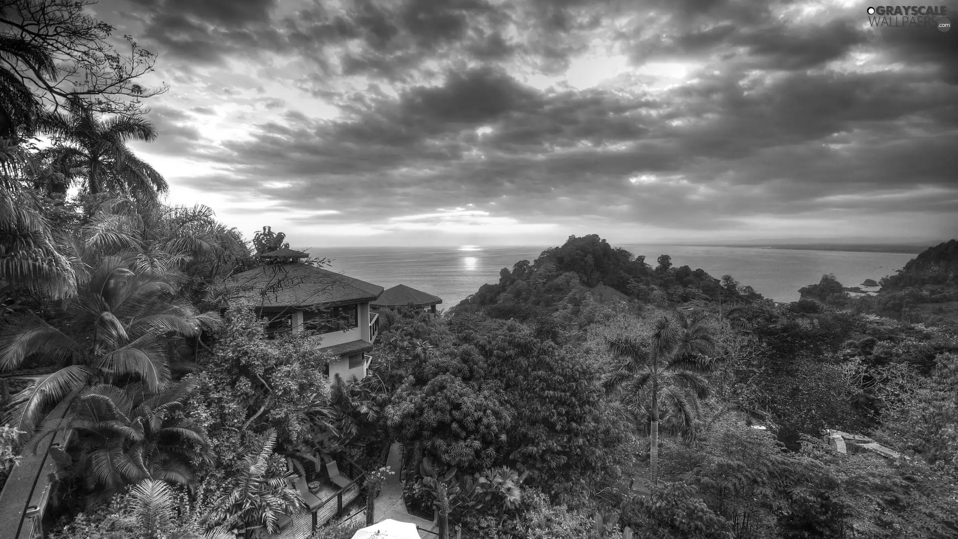 sun, Costa Rica, VEGETATION, sea, house, west