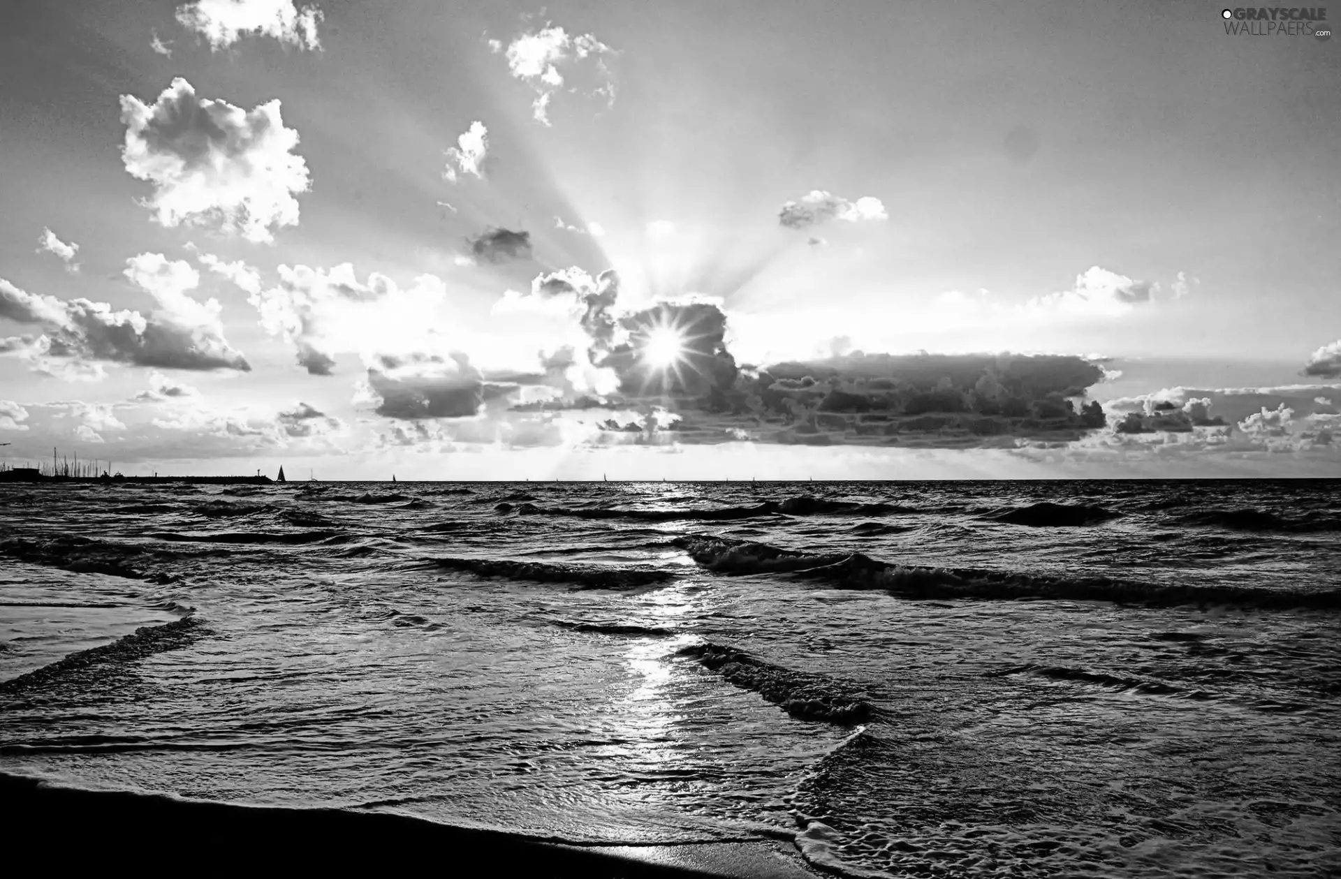 Sky, sea, Sunrise, clouds