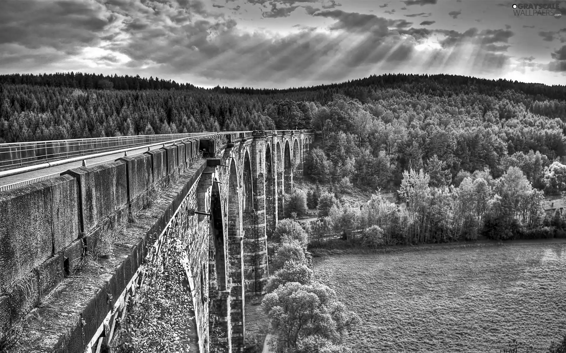 The Hills, dark, stone, bridge, Valley, clouds