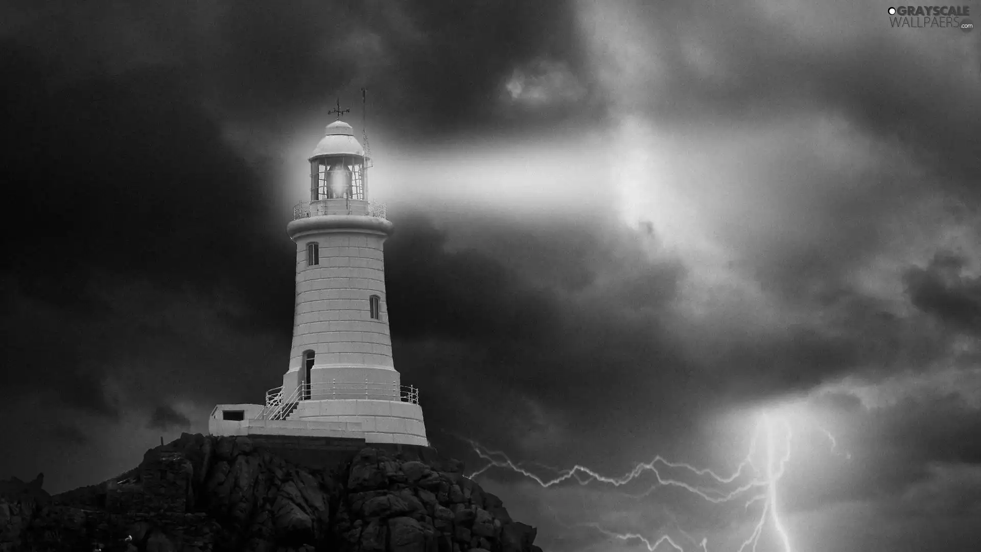 Lighthouse, Storm, thunderbolt, maritime