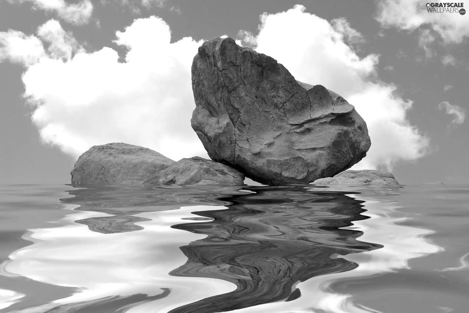 tile, water, White, clouds, rocks