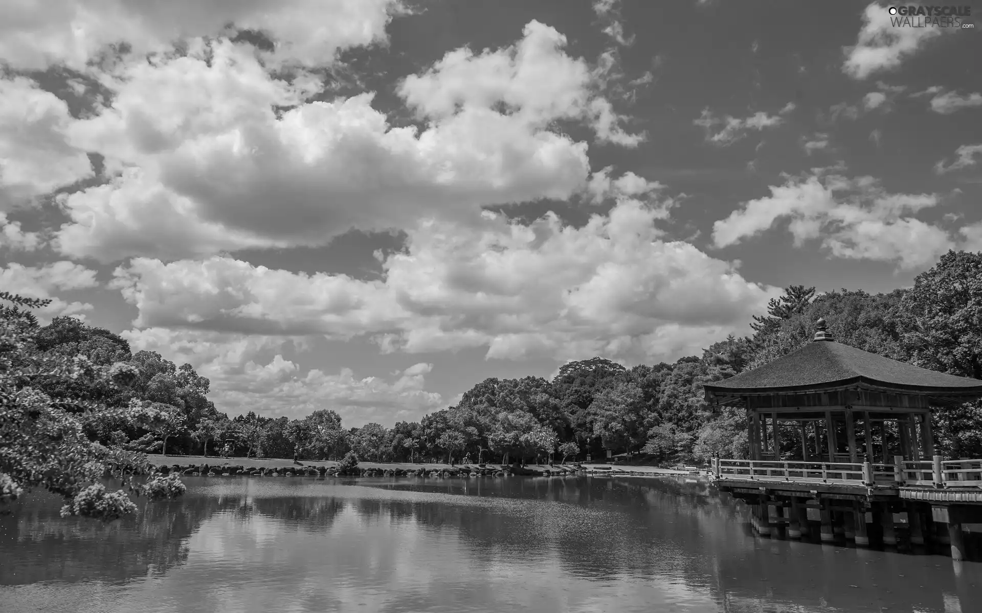 alcove, Park, trees, viewes, flourishing, lake