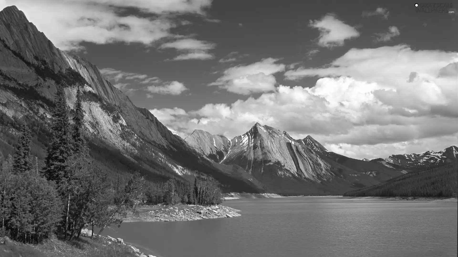 viewes, Sky, Mountains, trees, lake