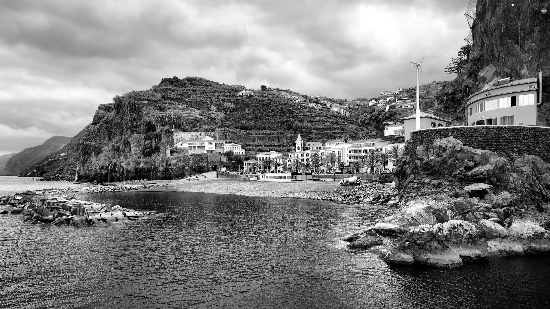 water, clouds, an, The Rocks, Houses