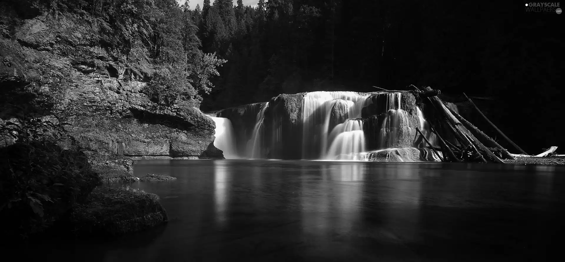 forest, rocks, waterfall, River