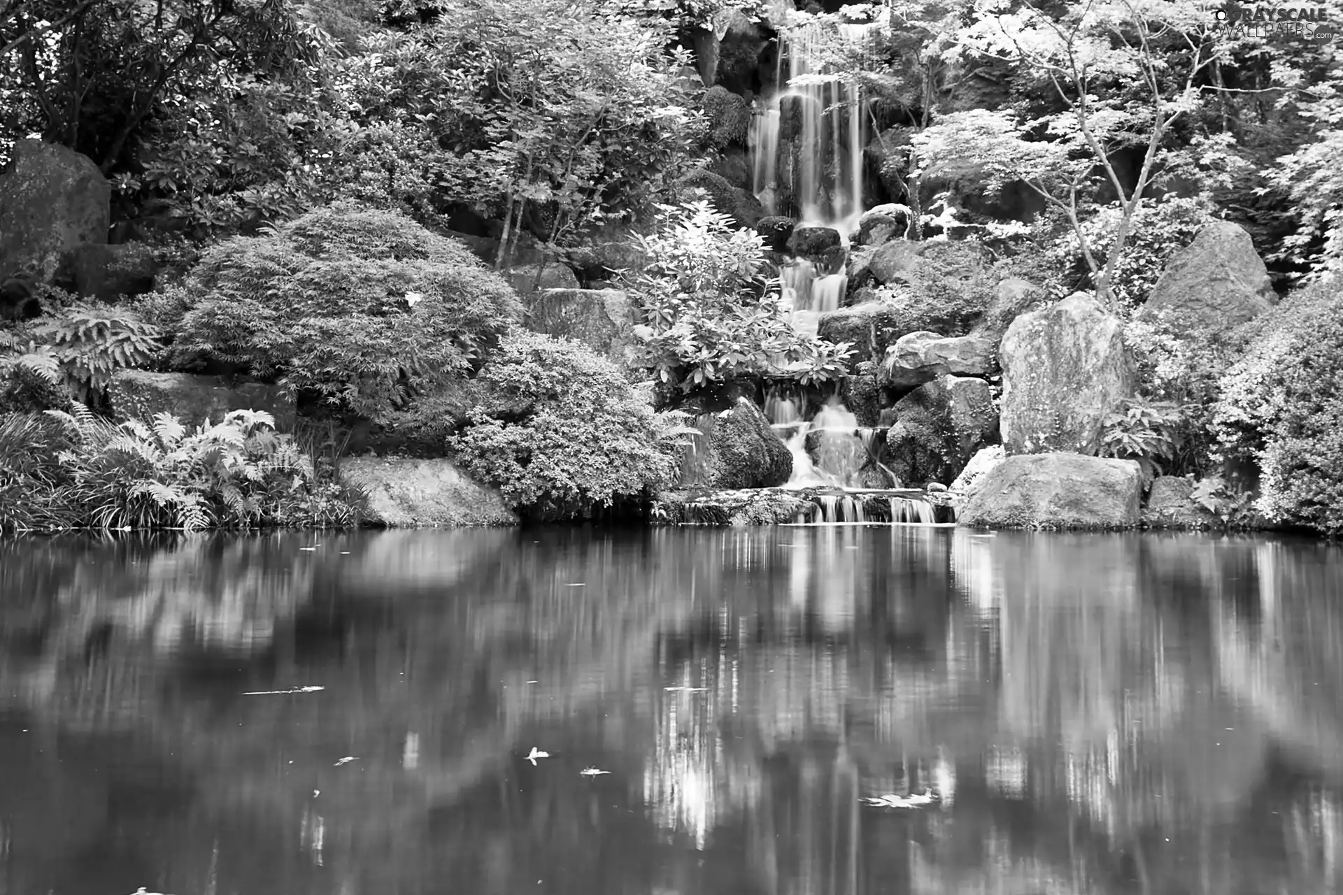 lake, rocks, waterfall, forest