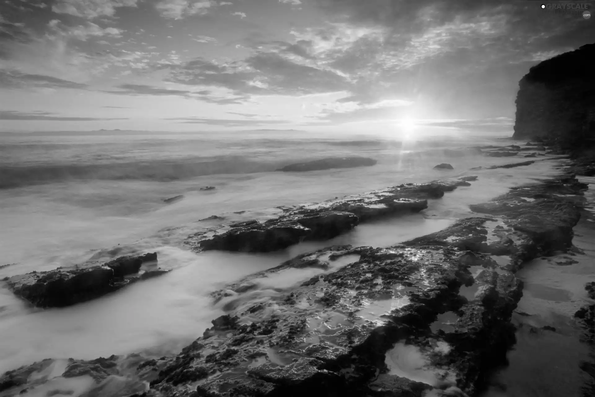 Waves, rocks, west, sun, sea